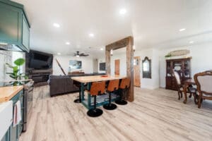 Open-concept living room with dining area.